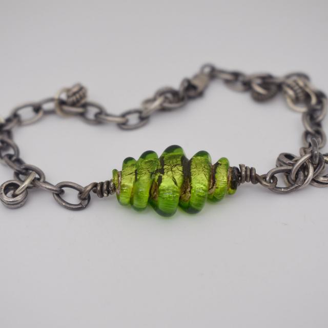 Green lampwork sterling silver bracelet.jpg